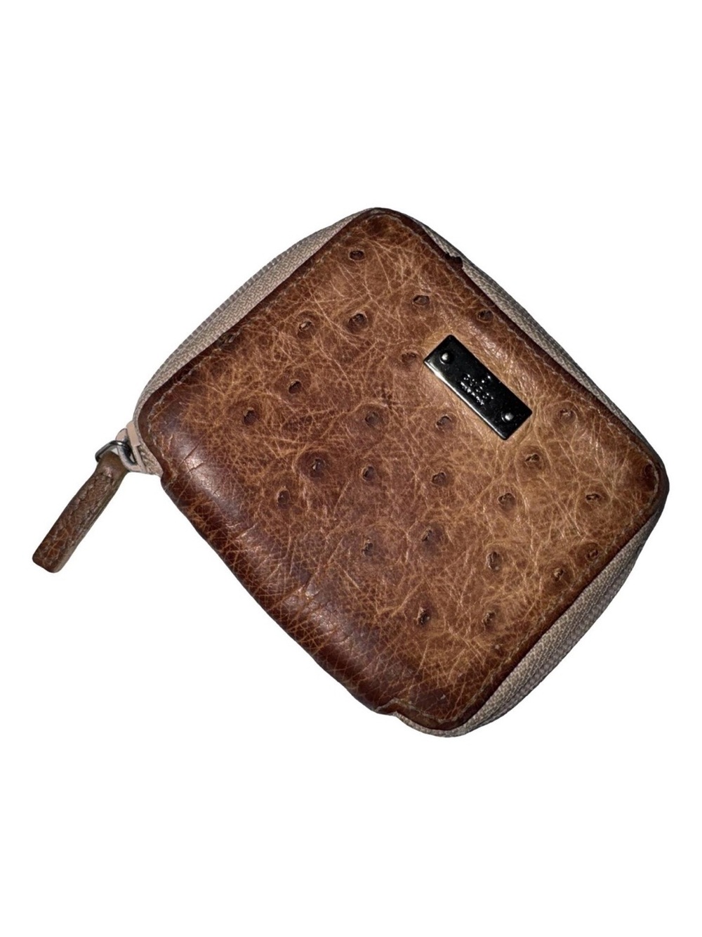 Gucci AUTHENTIC Vintage Brown Ostrich Leather Coin Purse Pouch Wallet